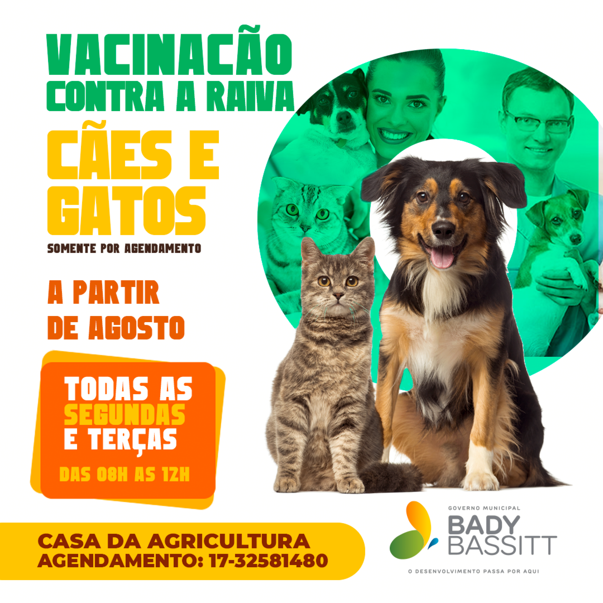 Bady terá vacinação contra raiva para cães e gatos a partir de agosto